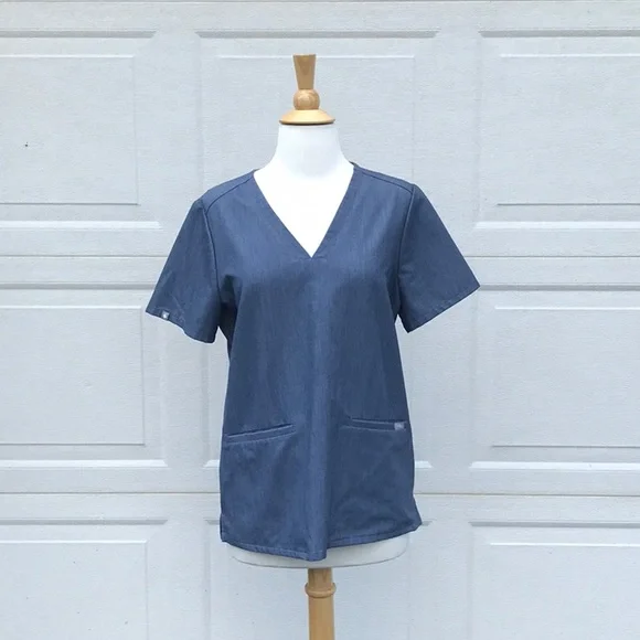 Figs Technical Collection Denim Blue Casma Scrub Top Size Medium - Picture 1 of 7